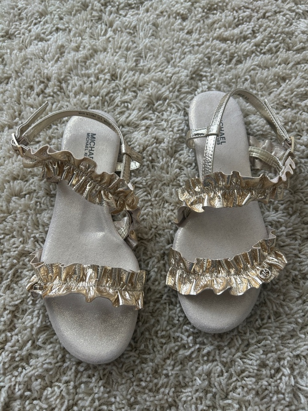 MICHAEL Michael Kors Metallic Gold Ruffle Strap Sandals Size US Girls 4
